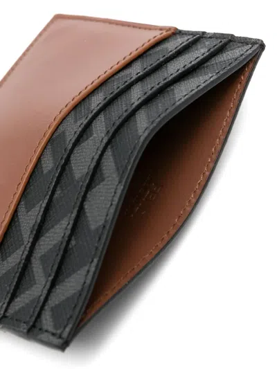 Fendi Leather And Ff Canvas Squared Card Holder In Brown