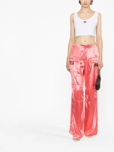Fendi Satin-finish Wide-leg Cargo Trousers In Pink