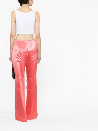 Fendi Satin-finish Wide-leg Cargo Trousers In Pink