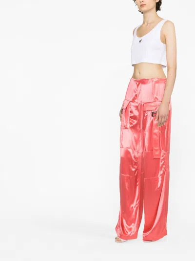 Fendi Satin-finish Wide-leg Cargo Trousers In Pink