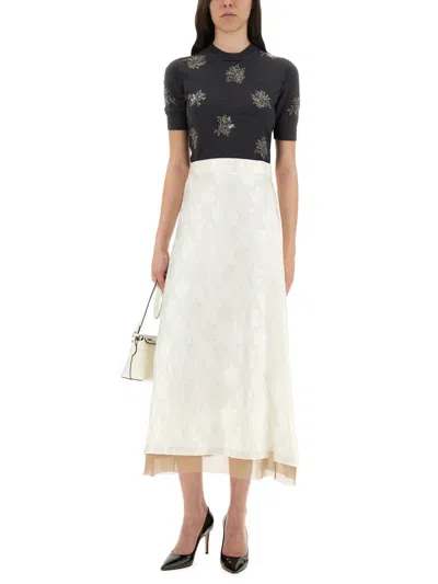 Fendi Wool Dress With Embroidered Ribbed Hem And Short Sleeves In Black