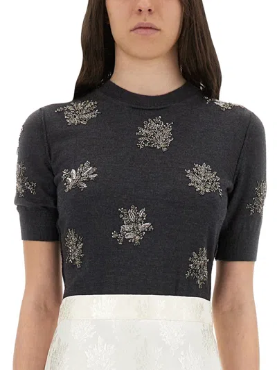 Fendi Wool Dress With Embroidered Ribbed Hem And Short Sleeves In Black