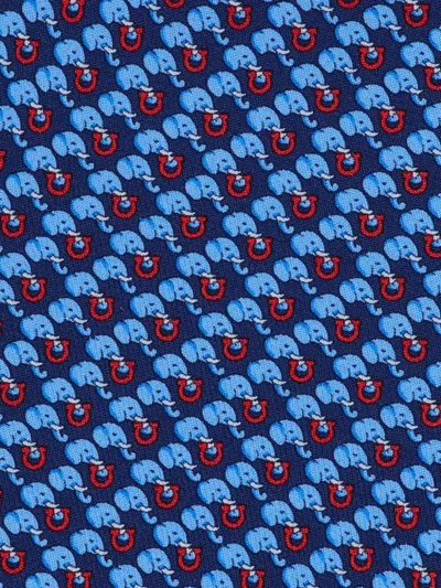 Ferragamo Elephant Print Aris Silk Tie In Blue