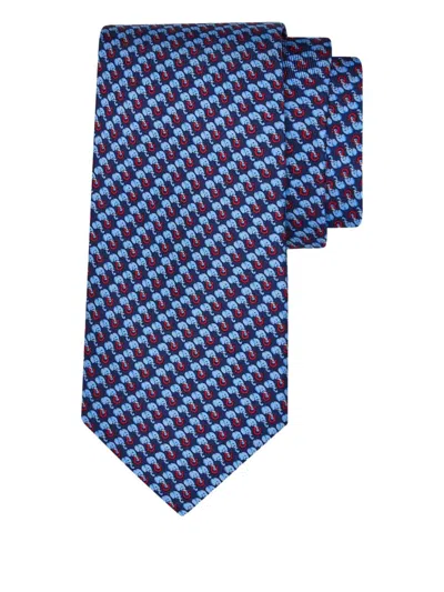 Ferragamo Elephant Print Aris Silk Tie In Blue