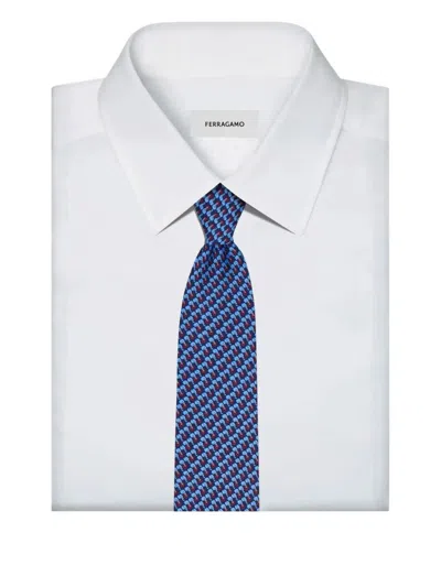 Ferragamo Elephant Print Aris Silk Tie In Blue