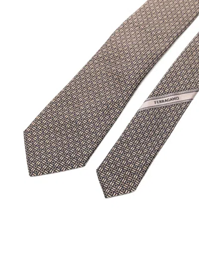 Ferragamo Geometric Print Alassio Silk Tie In Neutral