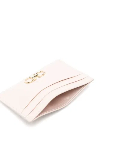 Ferragamo The Gancini Leather Card Holder In Neutral