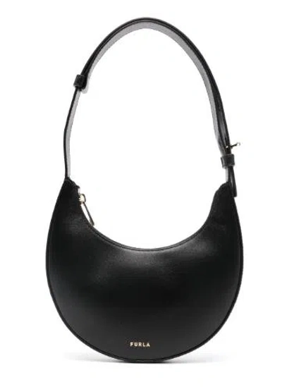 Furla Crescent Black Calf Leather Shoulder Bag