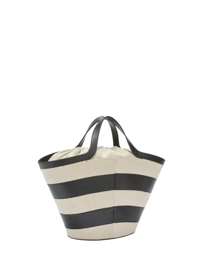 Furla Vortice Double Handle Bag In A Mix Of Canvas And Smooth Leather In Contrast
