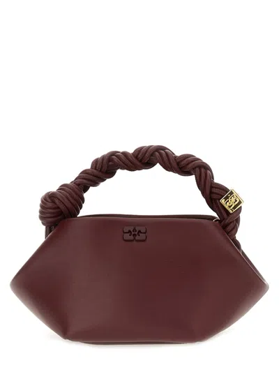 Ganni Bou Red Handbag With Butterfly Logo And Hand-braided Strands In Leather Woman In Burgundy
