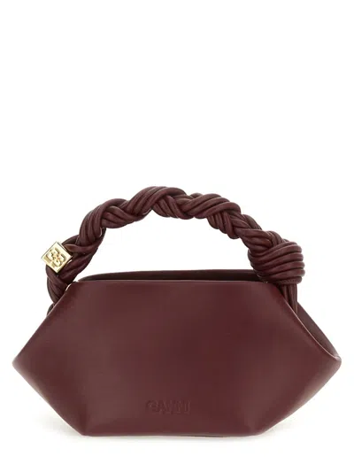 Ganni Bou Red Handbag With Butterfly Logo And Hand-braided Strands In Leather Woman In Burgundy