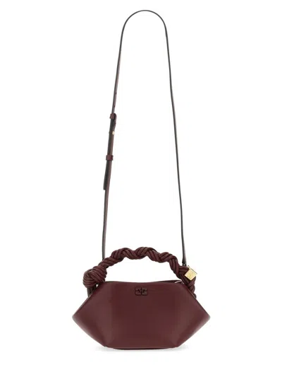 Ganni Bou Red Handbag With Butterfly Logo And Hand-braided Strands In Leather Woman In Burgundy