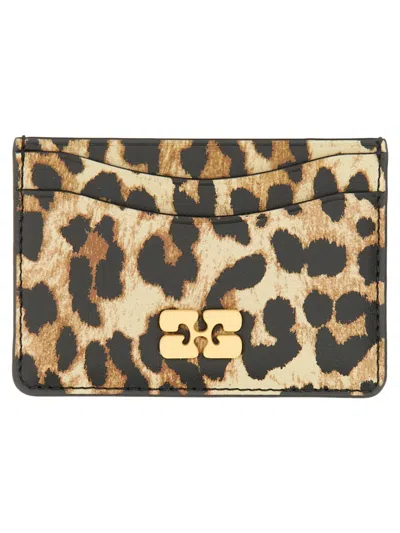 Ganni Women Card Holder With Animal Motif In Brown