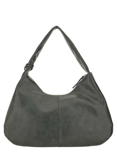 Ganni Womens Steal Grey Bou Hobo Medium Leather-blend Shoulder Bag In Gray