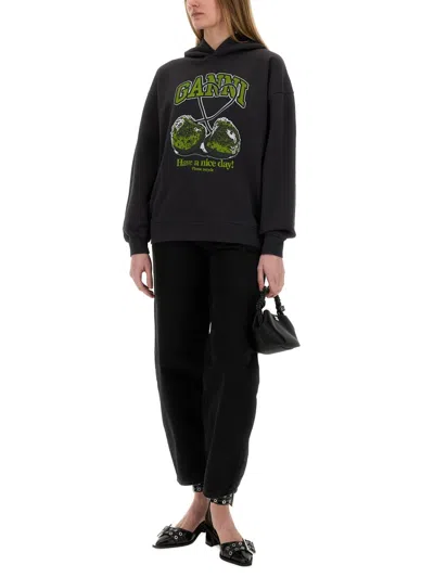 Ganni Women Cherries Organic Cotton Hoodie In Black