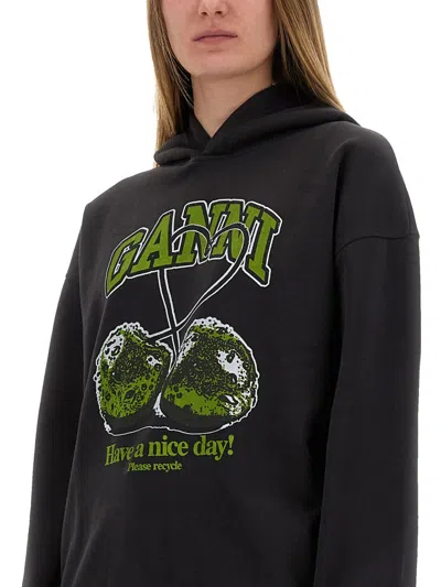 Ganni Women Cherries Organic Cotton Hoodie In Black