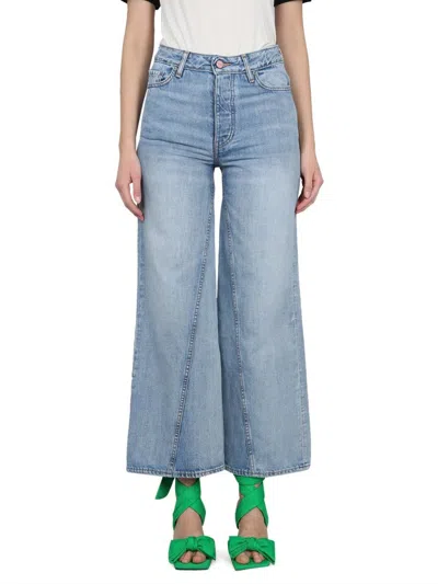 Ganni Wide-leg High-waist Jeans In Classic Light Blue Denim In Blue
