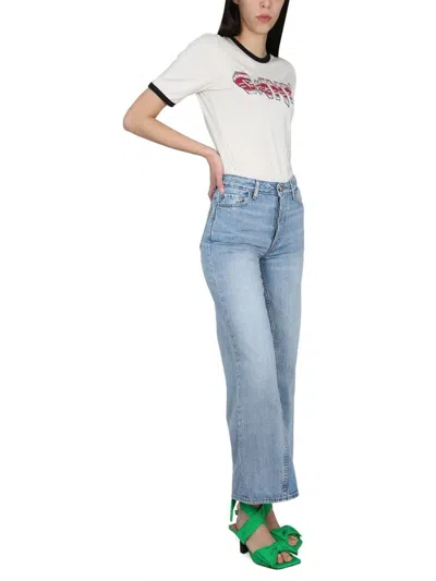 Ganni Wide-leg High-waist Jeans In Classic Light Blue Denim In Blue