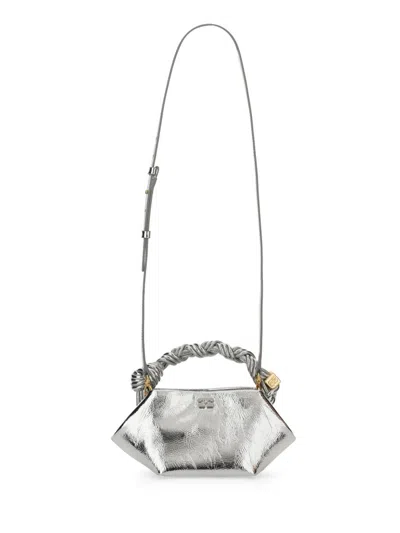 Ganni Mini Leather Bou Top-handle Bag In Silver