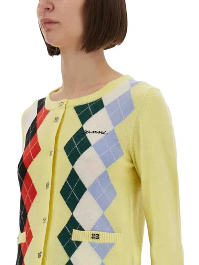 Ganni Knitwear Cardigan With Argyle Pattern And Pockets