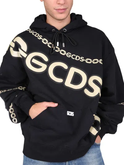 Gcds Chain-link Logo-print Hoodie In Black