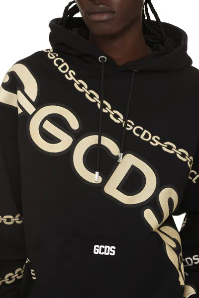 Gcds Chain-link Logo-print Hoodie In Black