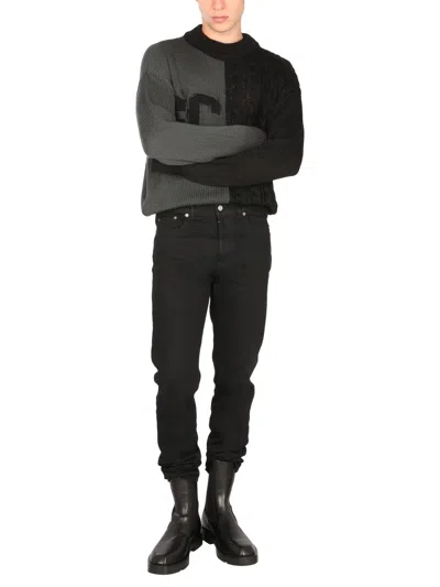 Gcds Color Block Sweater In Black And Anthracite In Black