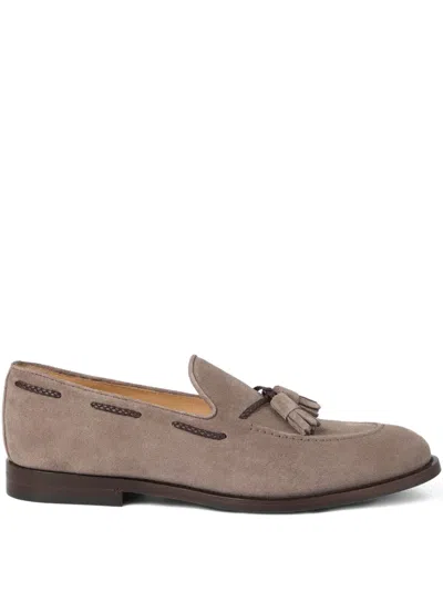 Brunello Cucinelli Tassel Suede Loafers In Nude