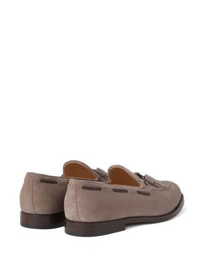 Brunello Cucinelli Tassel Suede Loafers In Nude