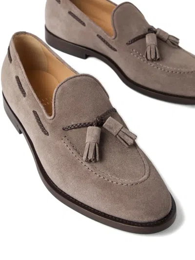 Brunello Cucinelli Tassel Suede Loafers In Nude