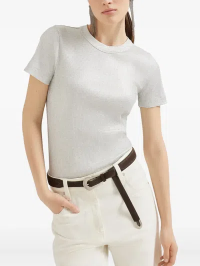 Brunello Cucinelli Ribbed Sparkling T-shirt In White