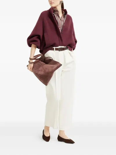 Brunello Cucinelli Striped Cotton-blend Poplin Shirt In Brown
