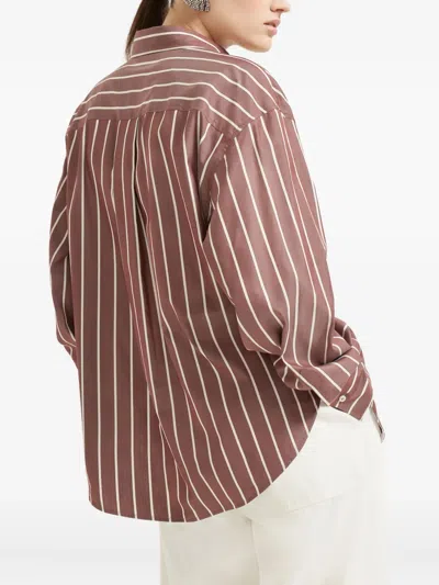 Brunello Cucinelli Striped Cotton-blend Poplin Shirt In Brown