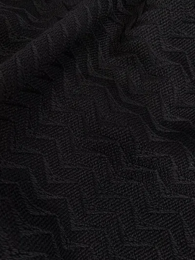 Giorgio Armani Herringbone Motif Black Scarf With Frayed Edges In Black