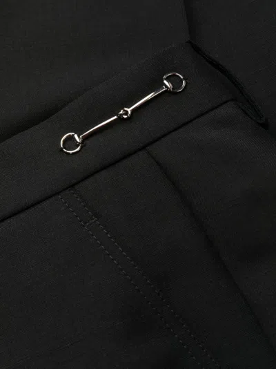 Gucci Black Horsebit Wool Tailored Trousers For Women In Black