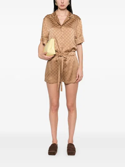 Gucci Satin Shirt With Camp Collar And Notched Lapels In Nude