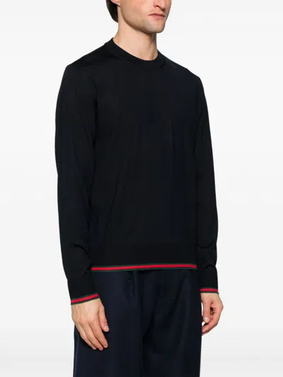 Gucci Long-sleeve Black Crewneck Sweater With Ribbed Details In Black