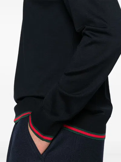 Gucci Long-sleeve Black Crewneck Sweater With Ribbed Details In Black