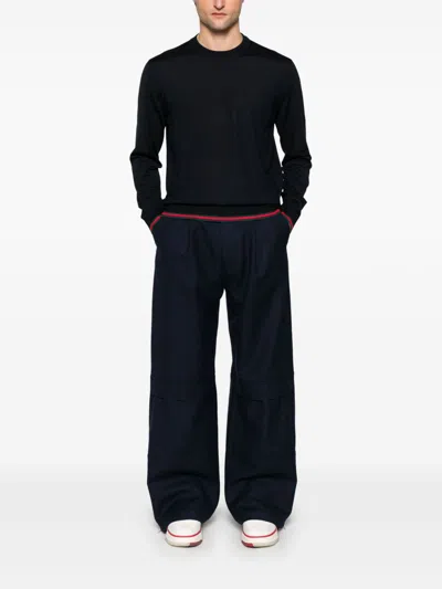 Gucci Long-sleeve Black Crewneck Sweater With Ribbed Details In Black