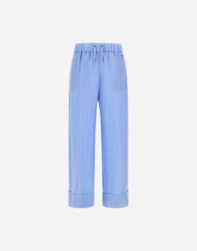 Herno Resort Trousers In Check Linen In Blue