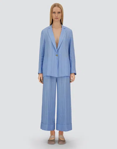 Herno Resort Trousers In Check Linen In Blue