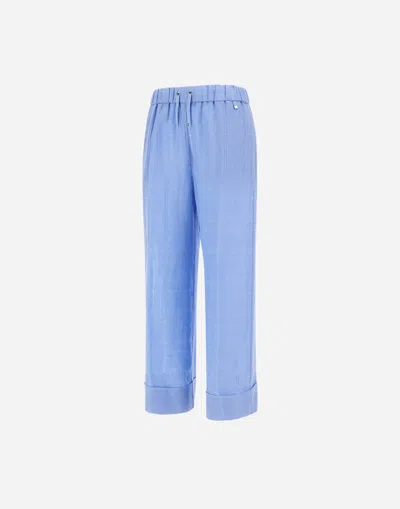 Herno Resort Trousers In Check Linen In Blue
