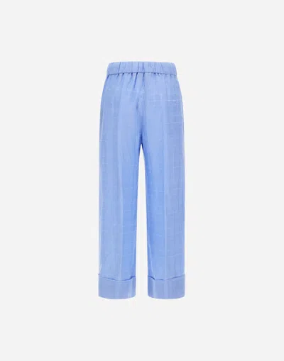 Herno Resort Trousers In Check Linen In Blue