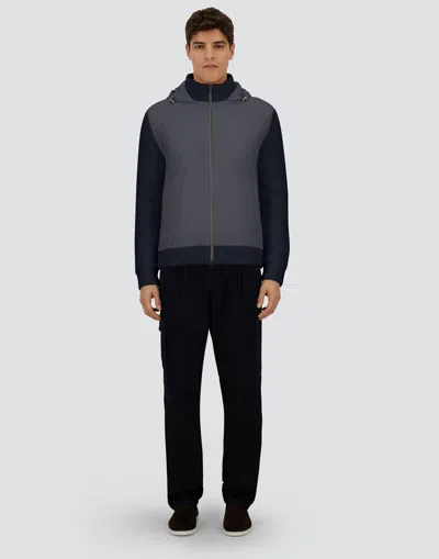 Herno Resort In Cardigan In Cob Carded G.5 Wool And Travel Nylon Ponente