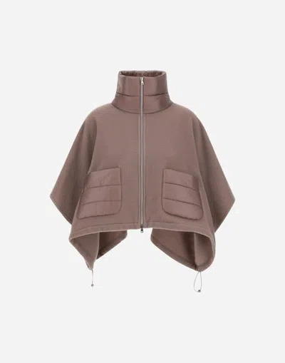 Herno Resort Short Poncho In Warmy Cashmere Wool & Nylon Ultralight