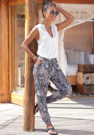 Lascana Women's Smocked Elastic Hem Pants In Gray