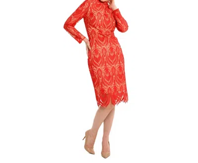 Cenia The Gardner Mock Neck Lace Sheath Dress In Red