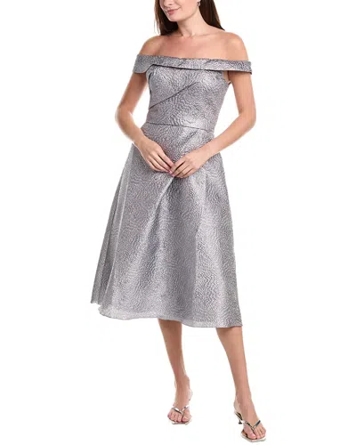 Rene Ruiz Off-the-shoulder A-line Brocade Cocktail Dress In Gray