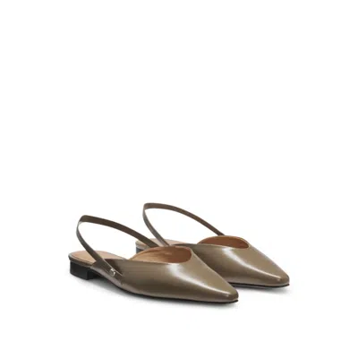 Hugo Boss Slingback Ballerina Pumps In Leather In Brown