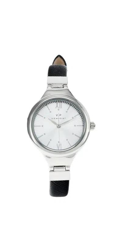 Timex Viewpoint Silver-tone Black Leather Ladies Watch
